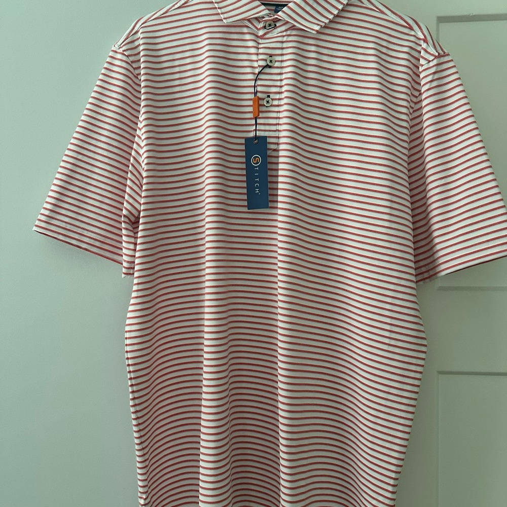 NWT Stitch Broome Stripe Polo in Cherry
